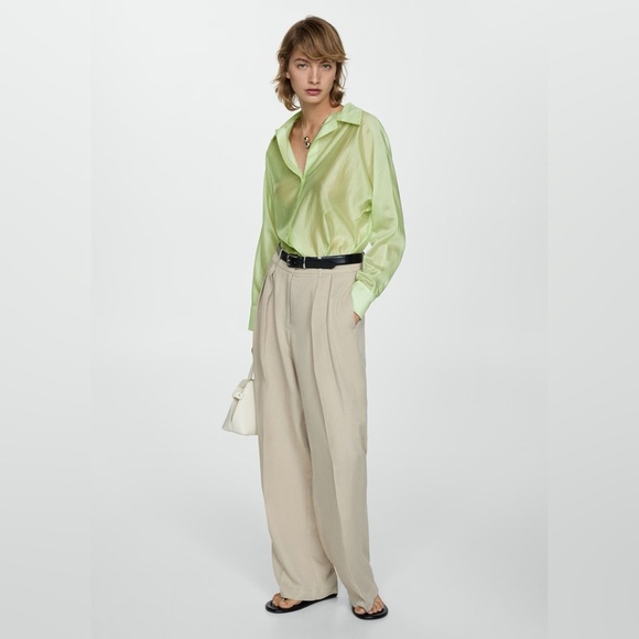 Mango satin lyocell light green shirt NWT - Picture 3 of 8